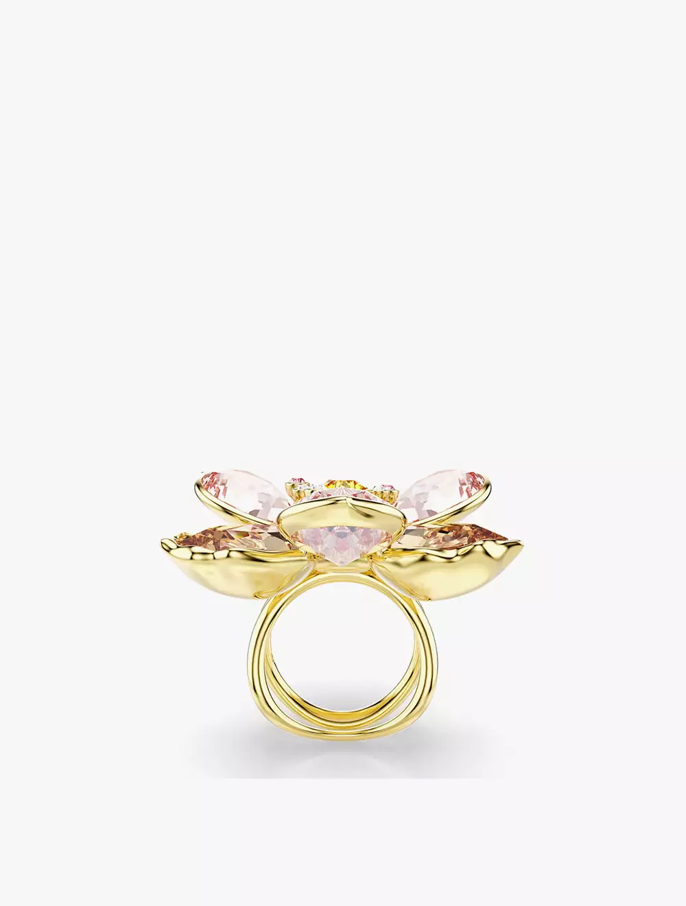 Idyllia Motif Ring, Mixed Cuts, Flower, Multicolored, Gold-Tone Plated