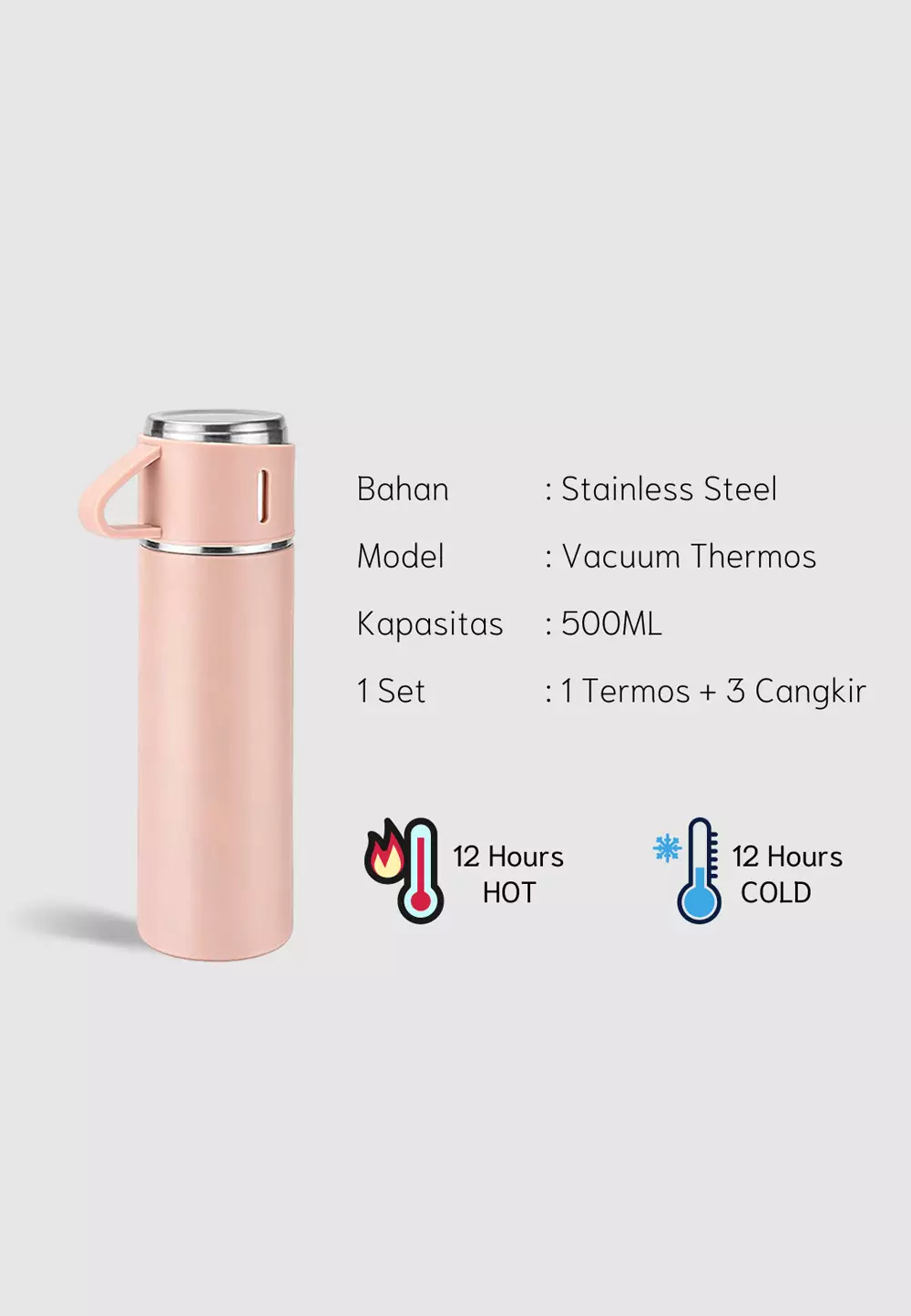 Wakakids Botol Minum Termos Cangkir Set Vacuum Flask Gift Set Hampers Tumbler Stainless Steel Panas Dingin 500ML 4In1 Venhs Hijau