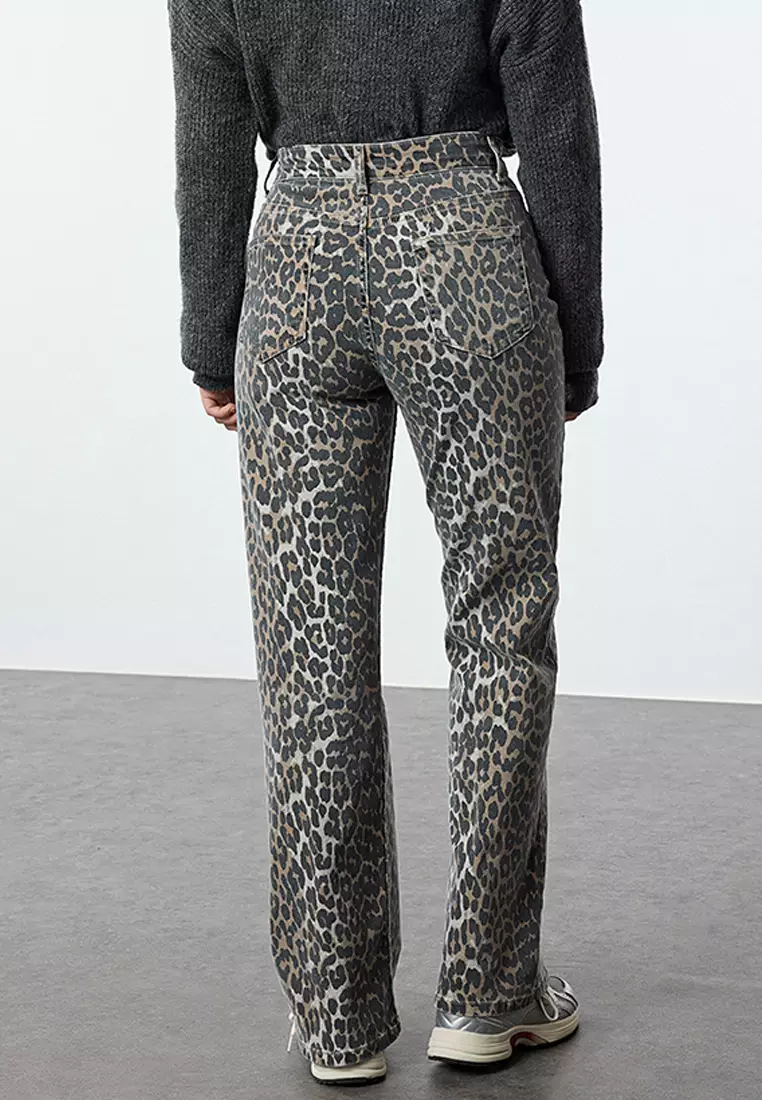 Leopard Printed Wide Legs Jeans