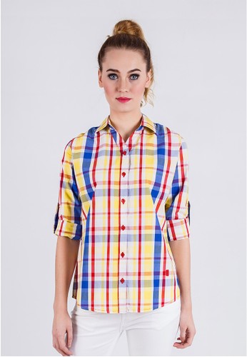 LGS - Slim Fit - Ladies Shirt - Yellow/Blue/Red - Plaid Shirt.