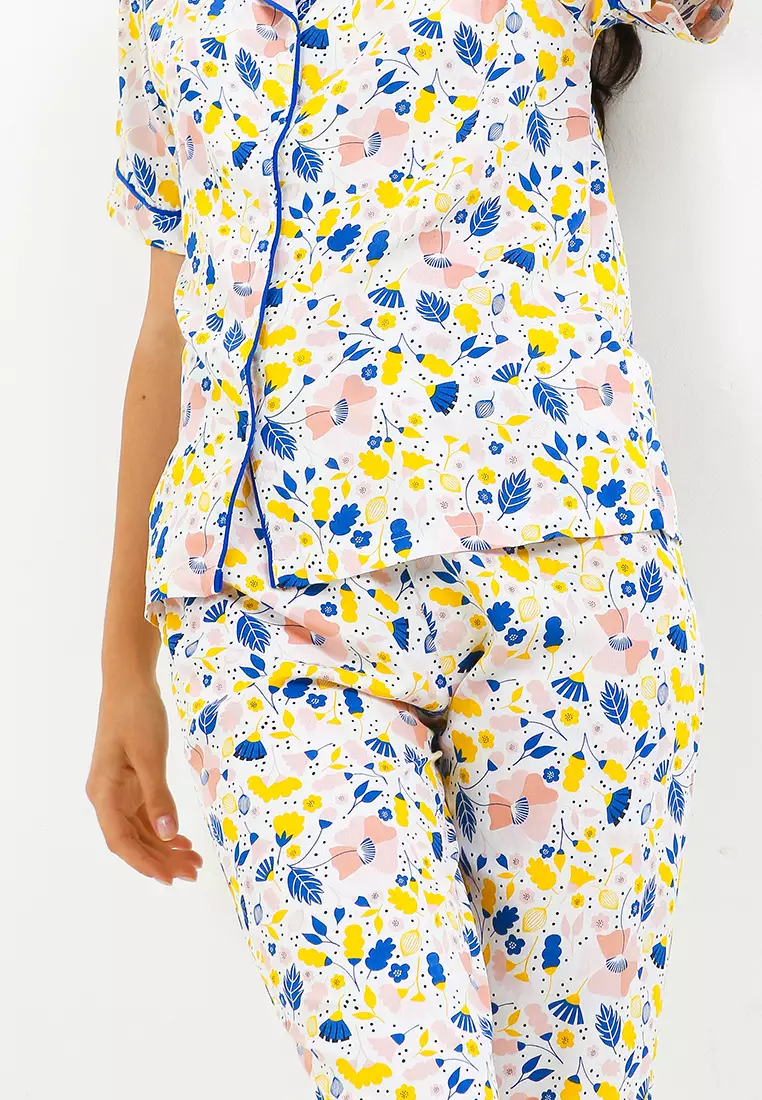 Pyjama Pijama Viscose Short Sleeve Long Pants Sleepwear