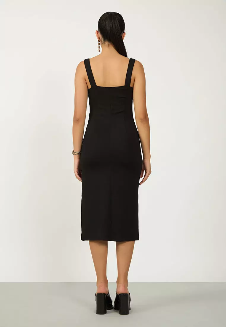 VIRGIO Viscose Stretch Square Neck Bodycon Dress