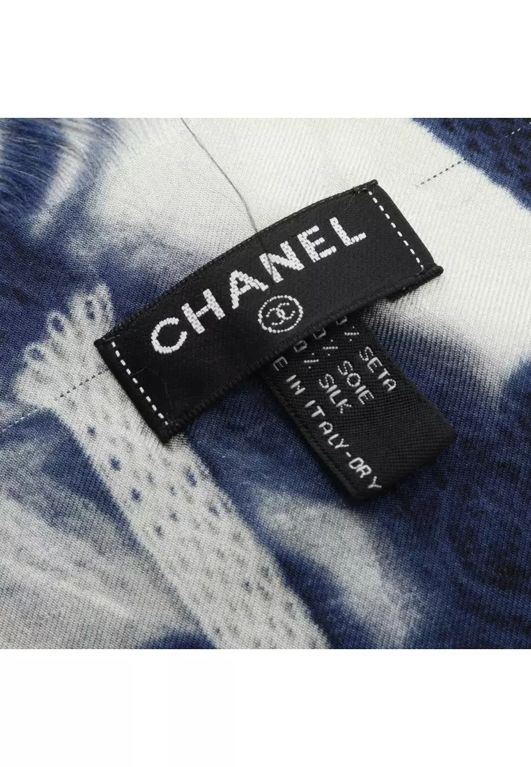Pre-Loved Chanel shawl scarf logo silk dark blue gray