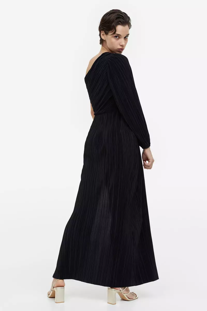Pleated one-shoulder dress