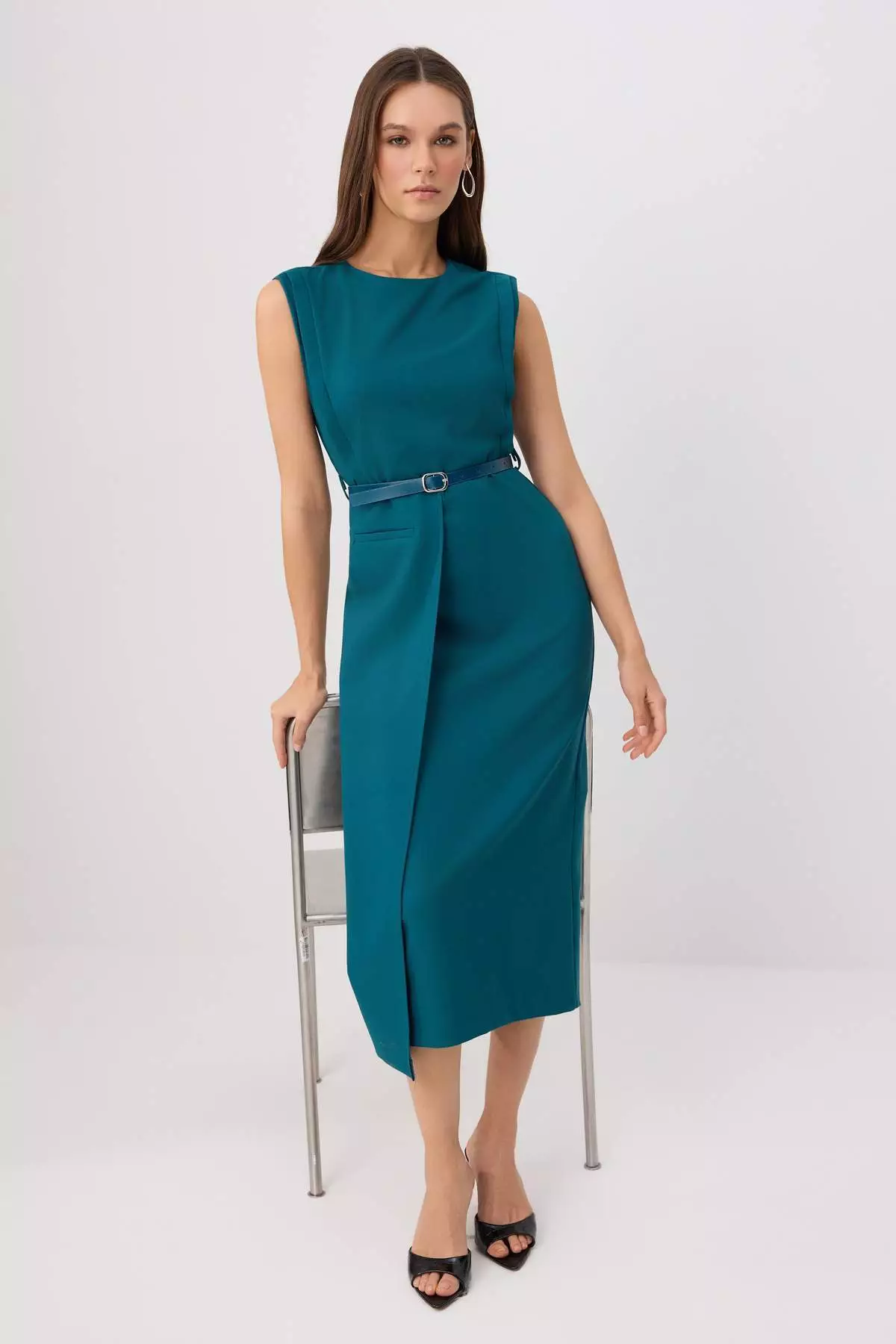 green dress midi office dress