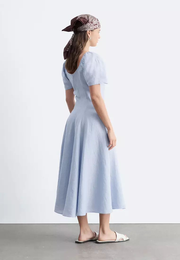 Flared Linen Midi Dress