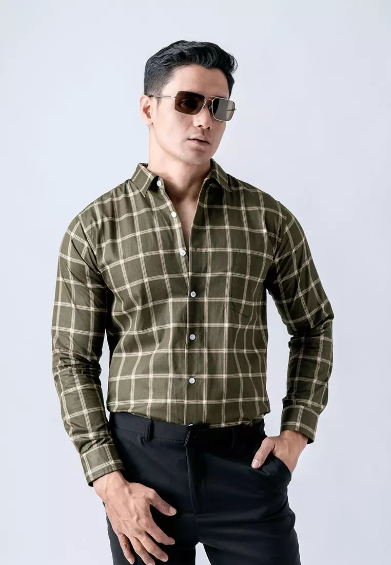 Roma Plaid Shirt Dark Green LS