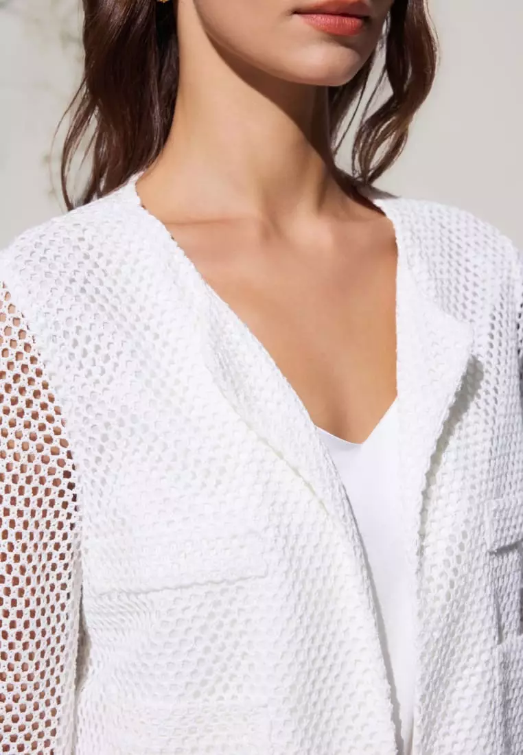 G2000 Crochet Lace Round Neck Open Front Jacket