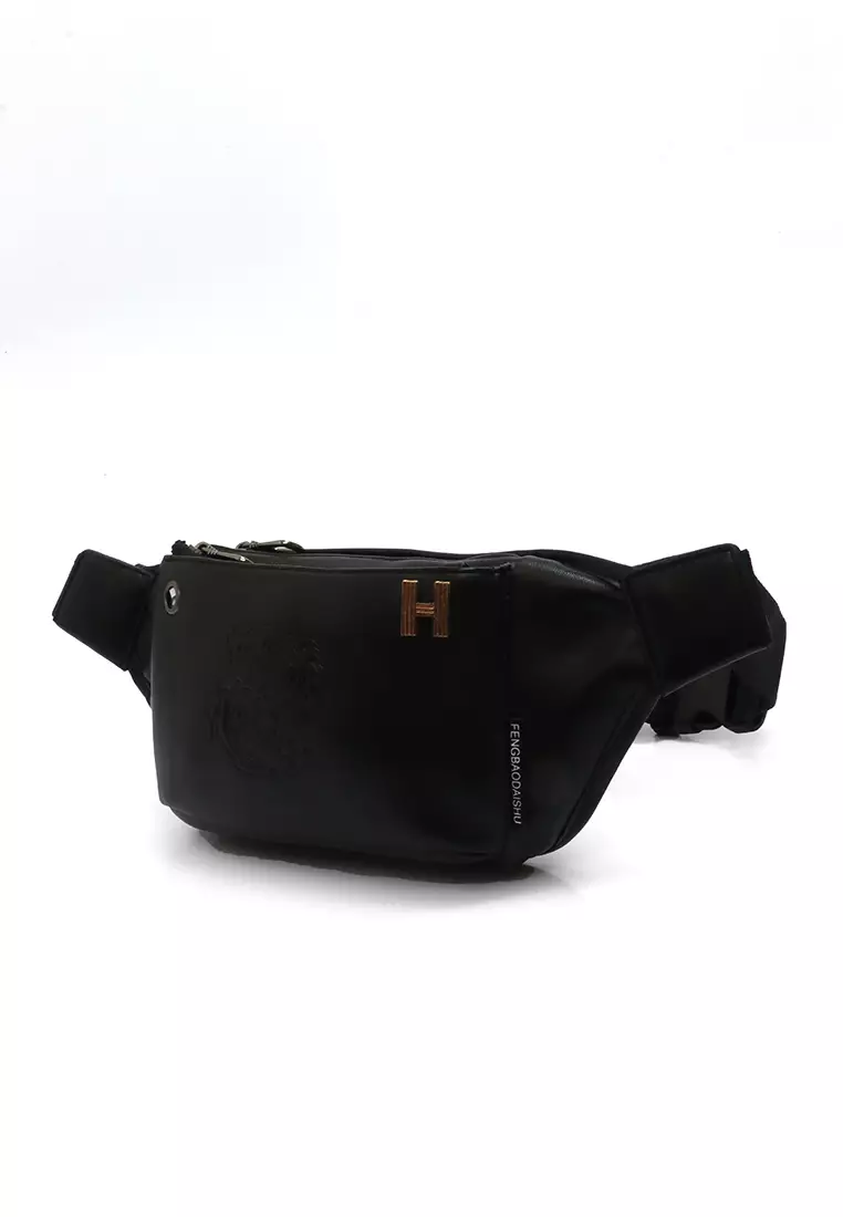 Atera Waistbag Pria Casual Fashion Style Desain Dragon Large Storage Material Leather ORIGINAL - Black