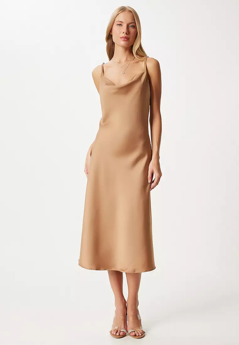 Cowl Neck Satin Surface Dress