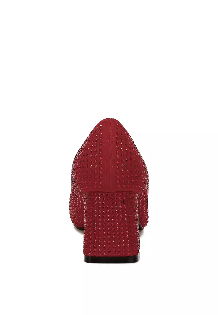 Rhinestones Embellished Pumps in Red