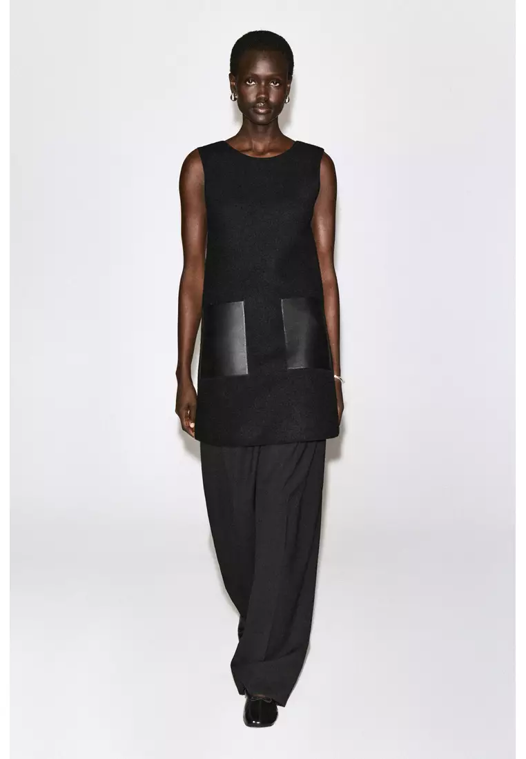 Cos LEATHER-PATCH BOILED-WOOL MINI DRESS 2026 | Buy Cos Online
