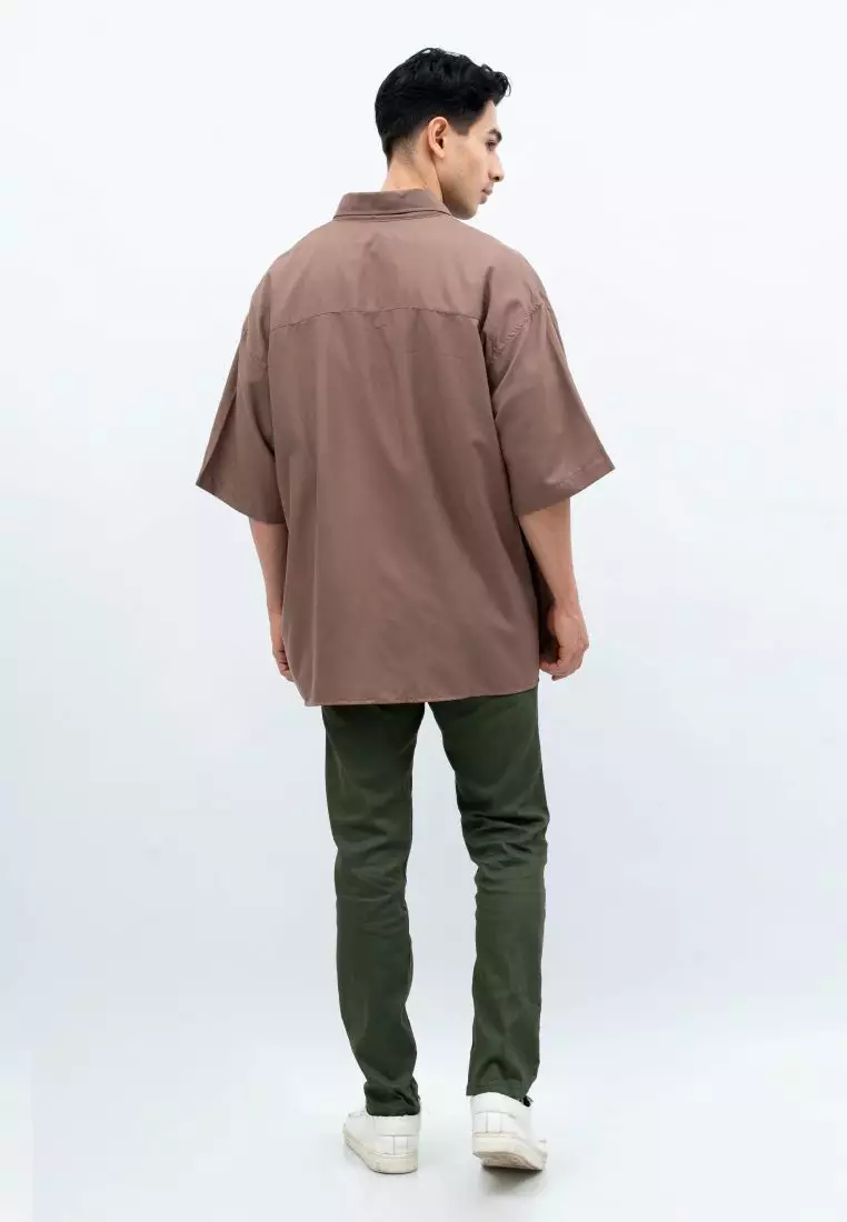 Houseofcuff Kemeja Oversize Jumbo Lengan Pendek Pria Unisex Brown