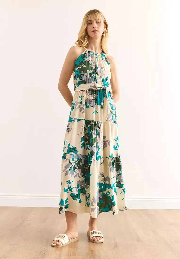 Halter Neck Belted Dress