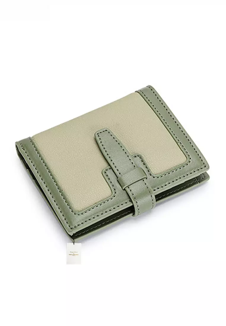 Genuine Calf Leather Color Matching Bi-Fold Wallet JW YT-2203