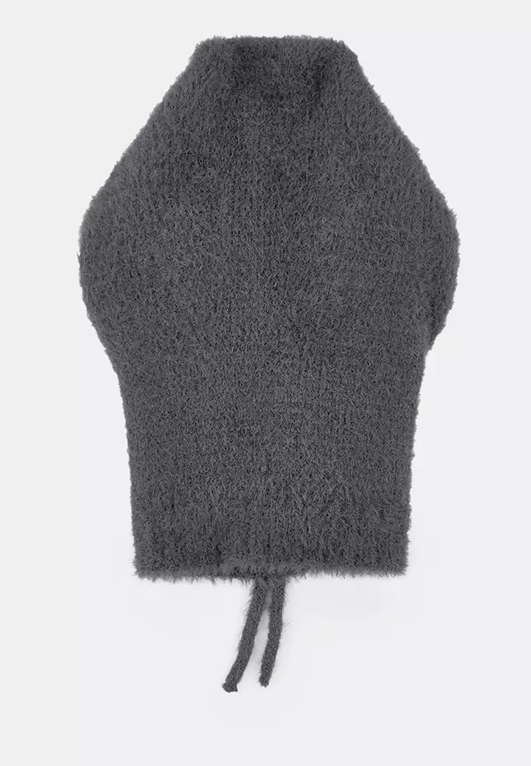Soft Textured Tie-Up Head-Wrapping Balaklava Knitwear Beanie