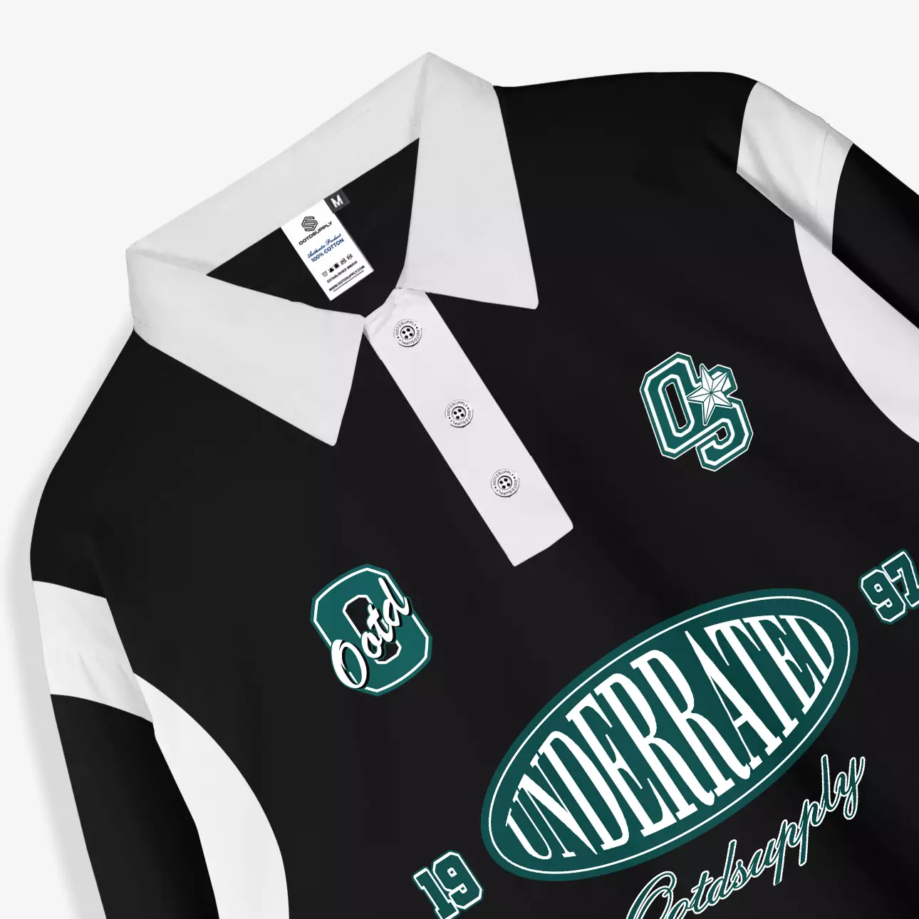 OOTDSUPPLY Longsleeve Polo Rugby Regular Underrated Black White l Shirt Lengan Panjang l Kaos Kerah I Kaos Salur LSRB002