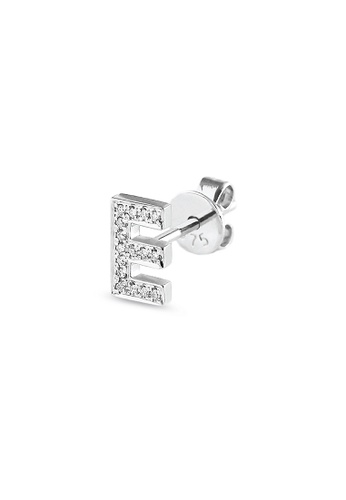 LAZO DIAMOND white LAZO DIAMOND Alphabet E Pavé Diamond Stud Earring in 9k White Gold F3630ACD09903AGS_1