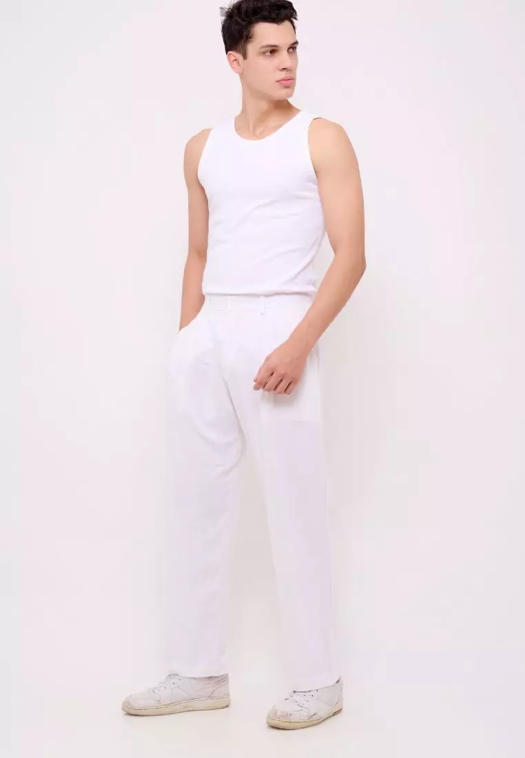 Salt Celana Panjang Linen Pria Putih | Linen Loose Pants Men White