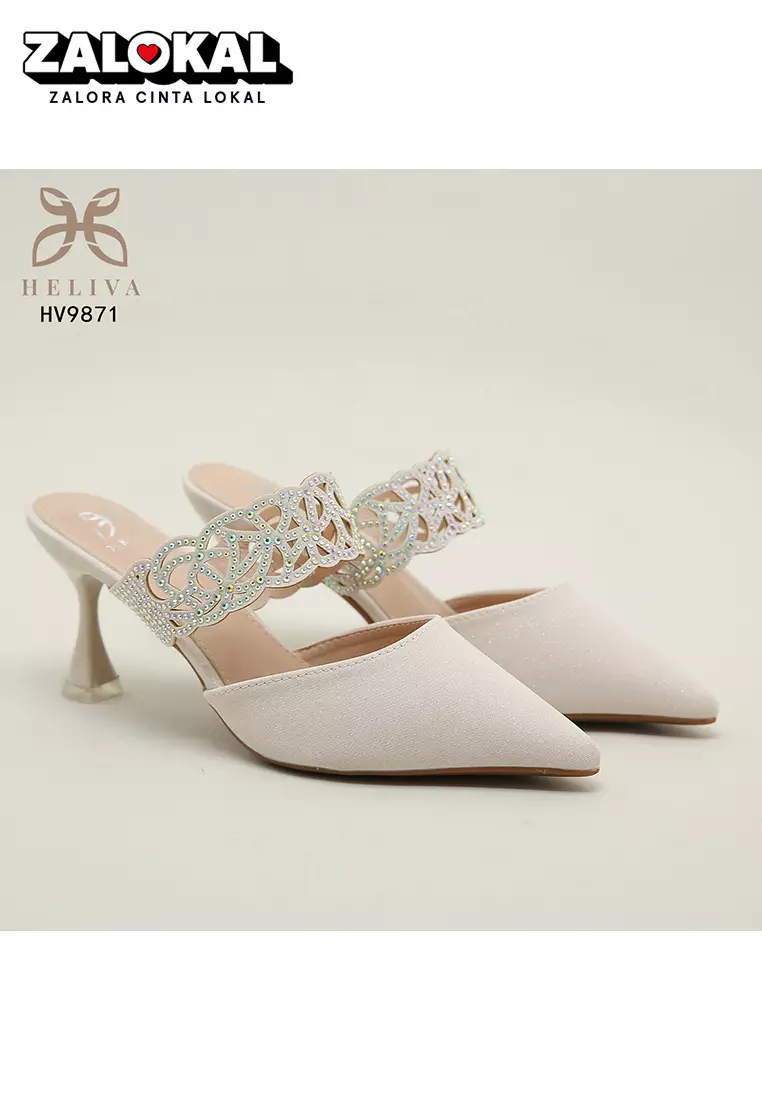 Heliva Lucia Women Heels Satin Glitter Sling Jewel Accessories