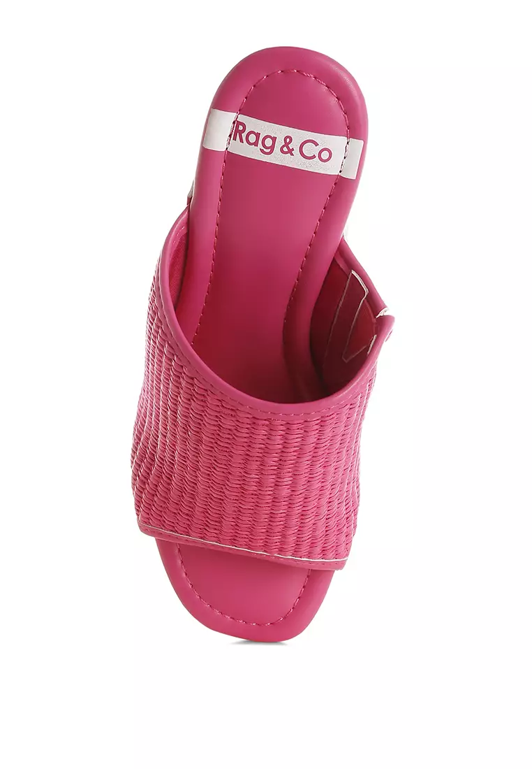 Raffia Wooden Clogs In Pink