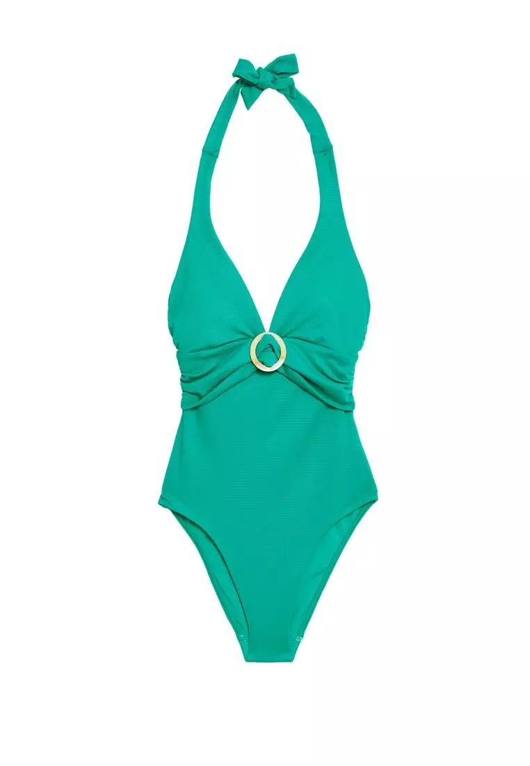 Padded Ring Detail Halterneck Swimsuit