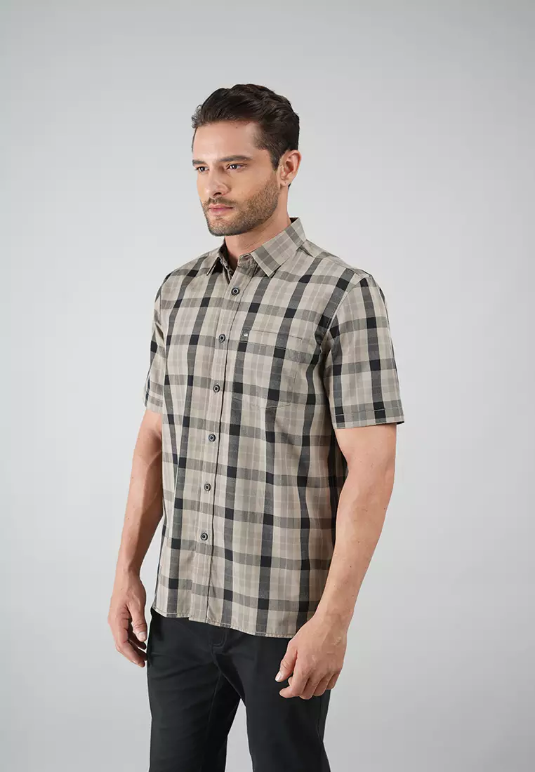 LGS - Kemeja Casual Pria - Lengan Pendek - Motif Kotak-Kotak - Warna Kombinasi - CSH.270.S570.1278.C