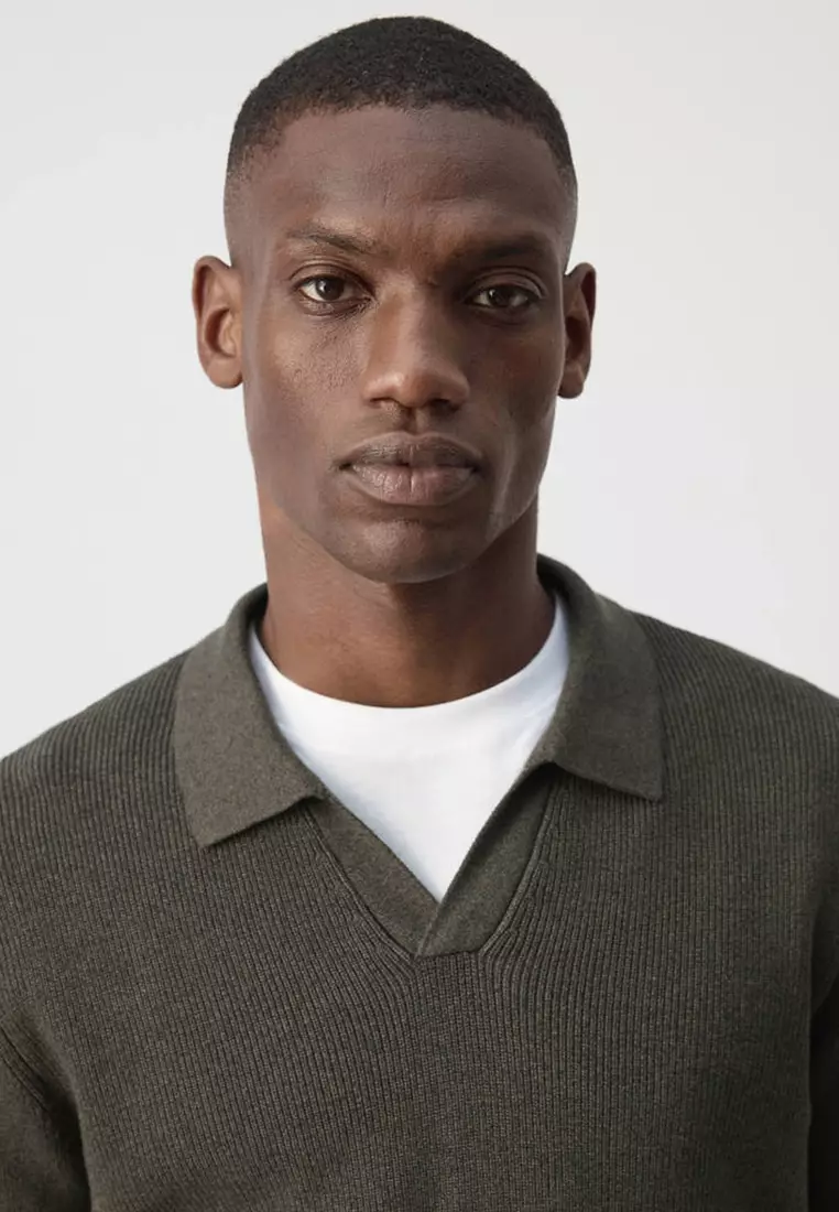 100% Cotton Ribbed Knit Polo Shirt