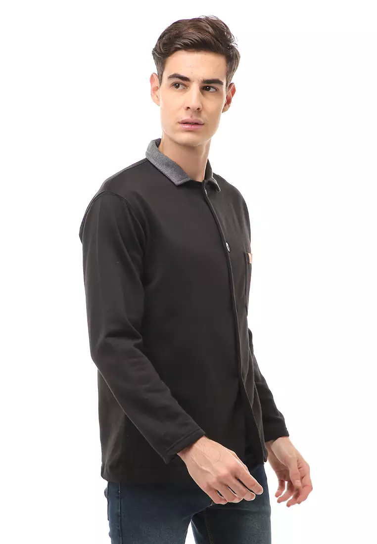 Woreq Atasan Formal Pria Outerwear Kemeja Blazer Lengan Panjang Material Fleece ORIGINAL - Black