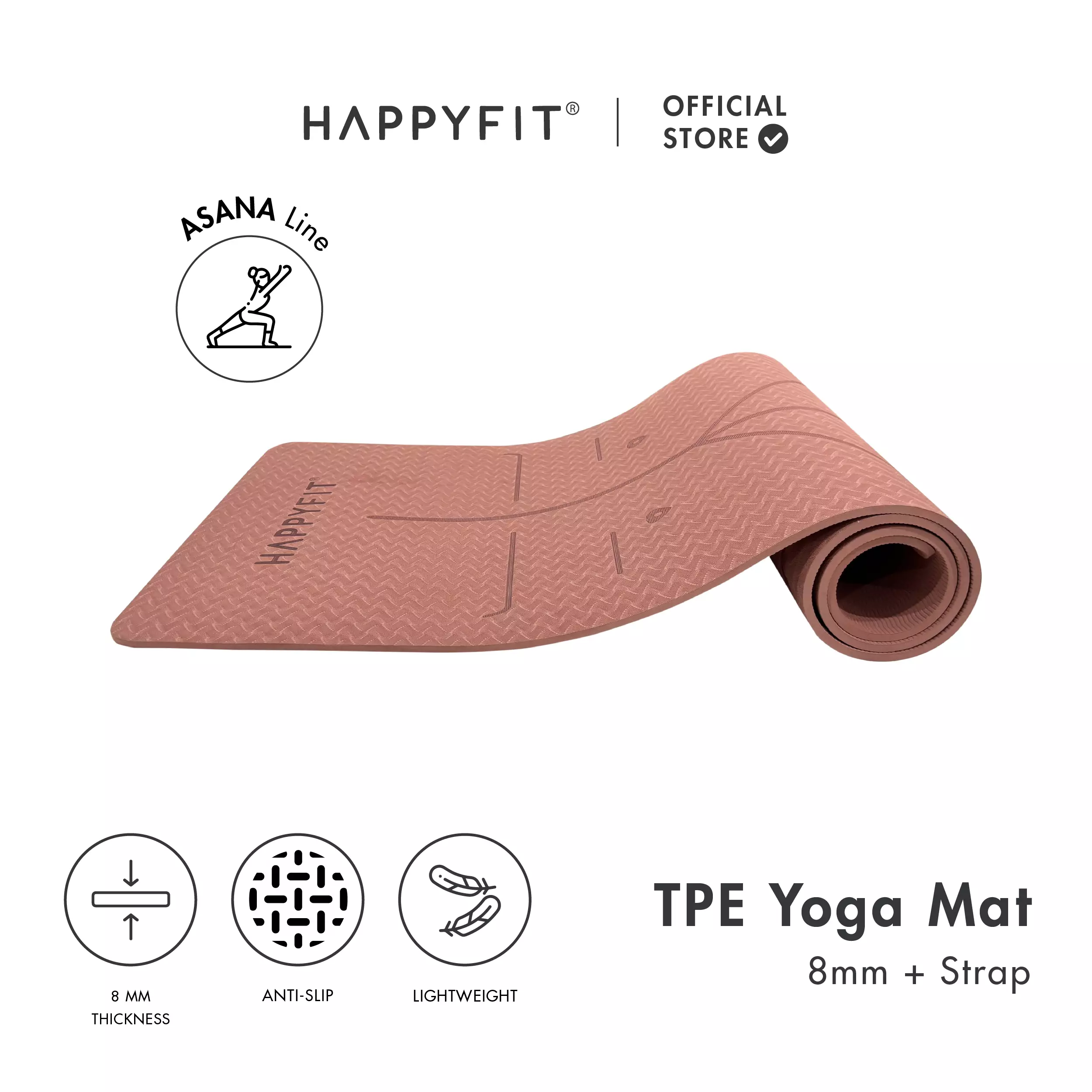 HAPPYFIT - Yoga Mat Asana TPE 8mm Eco Friendly (FREE STRAP) / Matras Yoga / Matras Olahraga / Matras TPE Terracotta