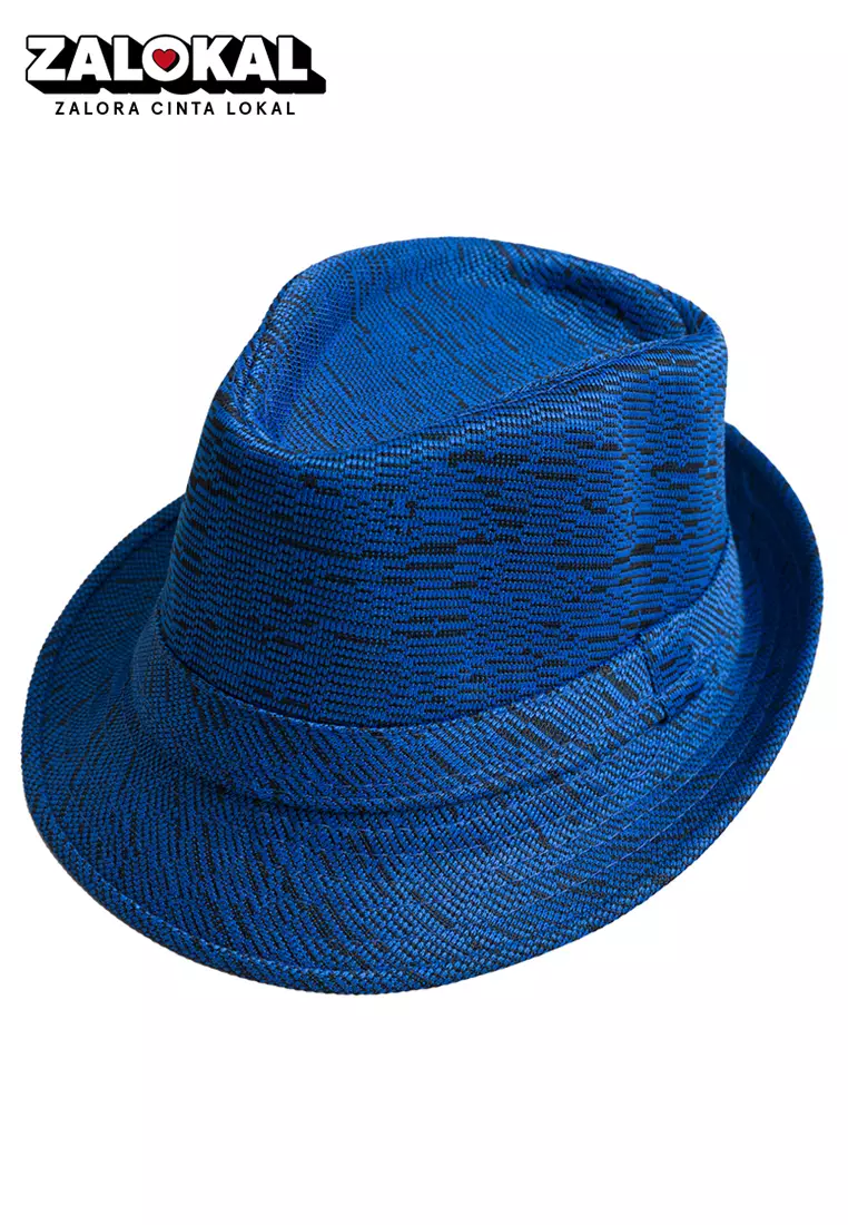 Topi fedora cowboy hat fedora linen biru houseofcuff
