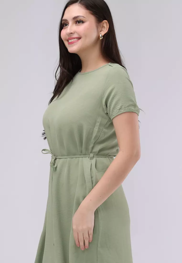 Linen Wrinkles Woven Short Sleeves Dress
