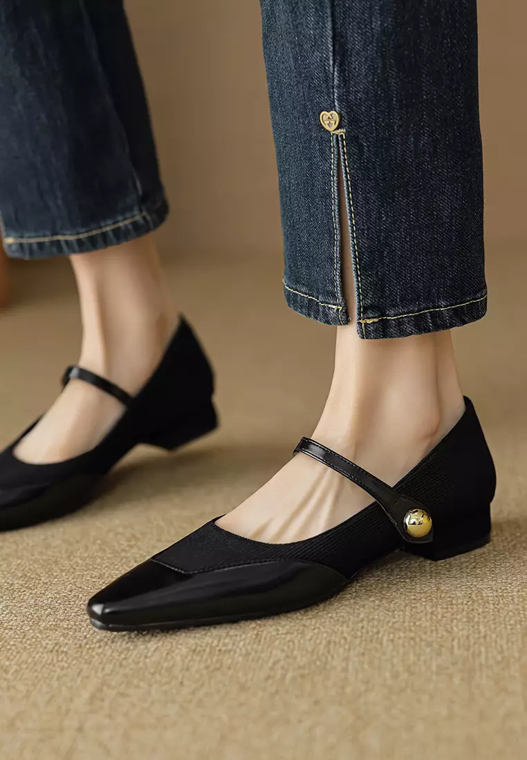 Elastic Knit Stitched Mary Jane Shoes WW8376-2
