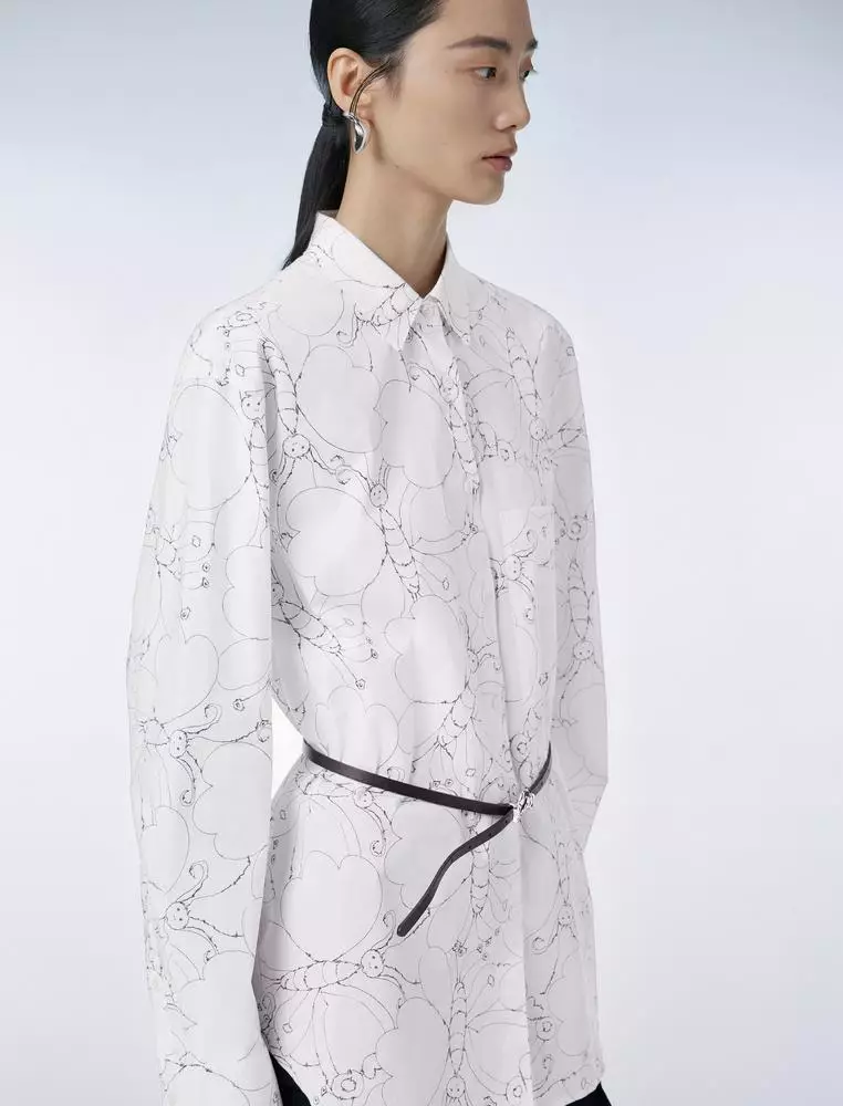 Long Sleeve Collared Printed Shirt