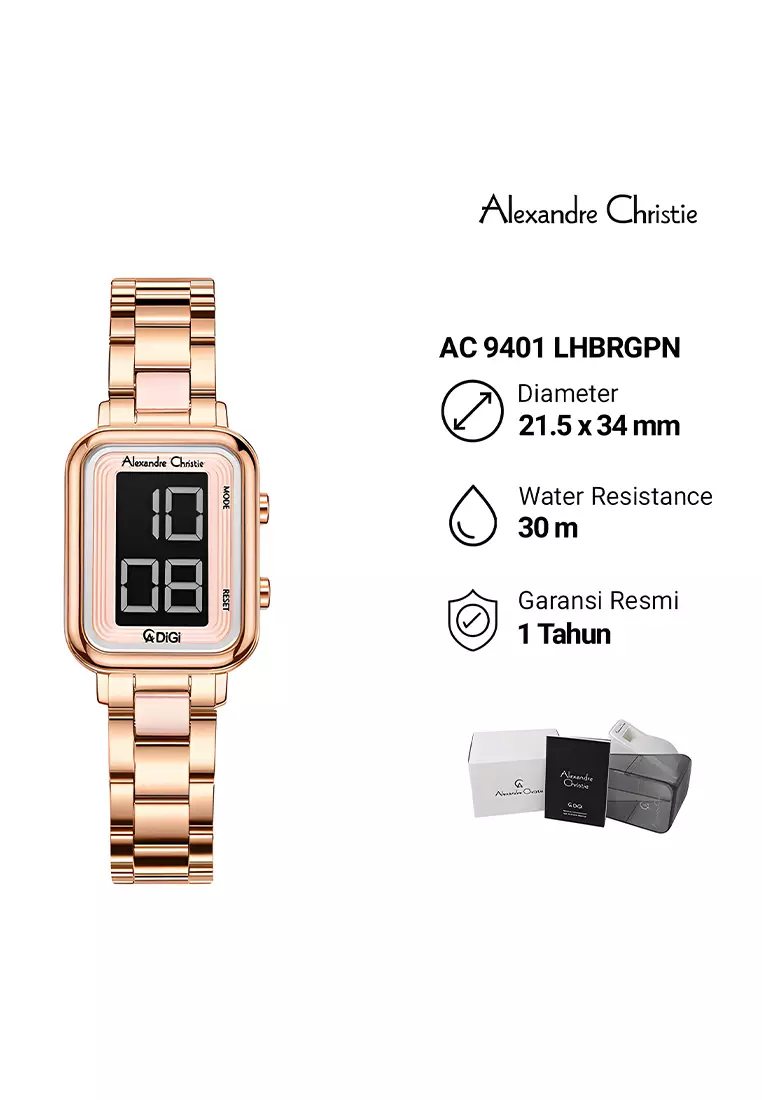 Alexandre Christie DiGi - Jam Tangan Digital Wanita - Rosegold Pink - All Stainless Steel - 9401LHBRGPN