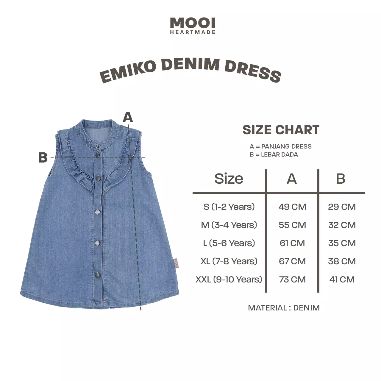 Mooi Dress Jeans Anak Emiko Denim Dress - Light Blue
