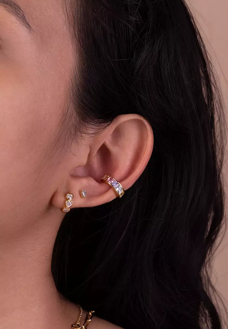 Heart Bezel Gold 8mm Huggie Earrings