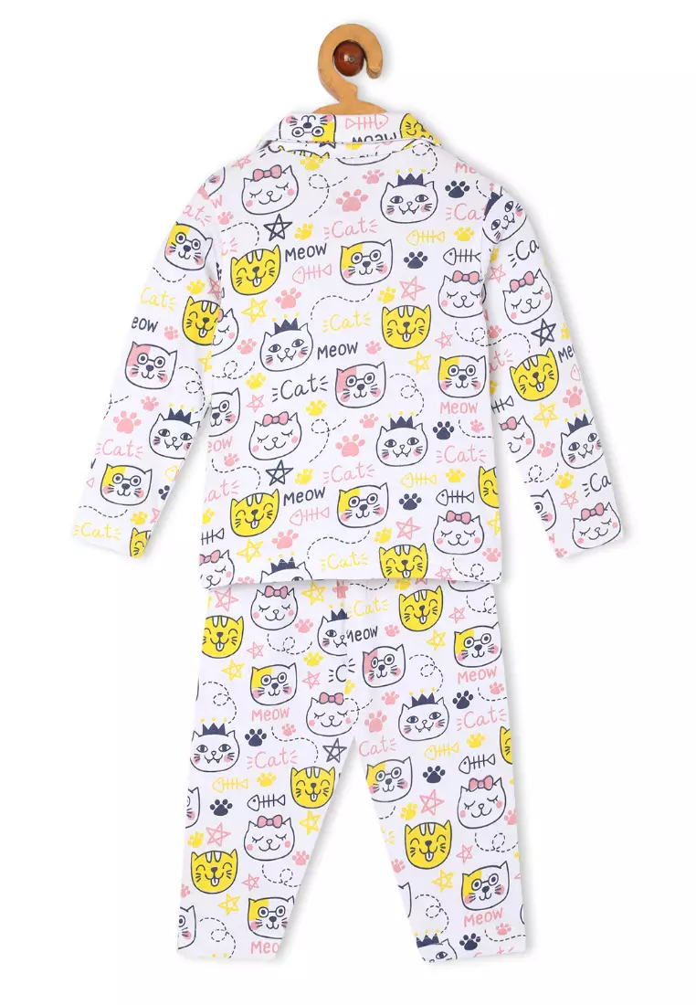 Baby And Kids Pajama Nightsuit Set - Meow Meow