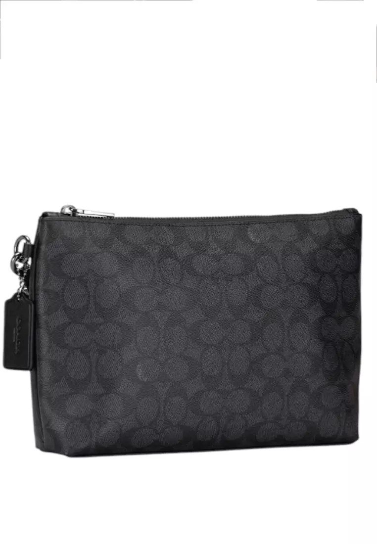 Mens Pouch In Signature Canvas - Charcoal/Black