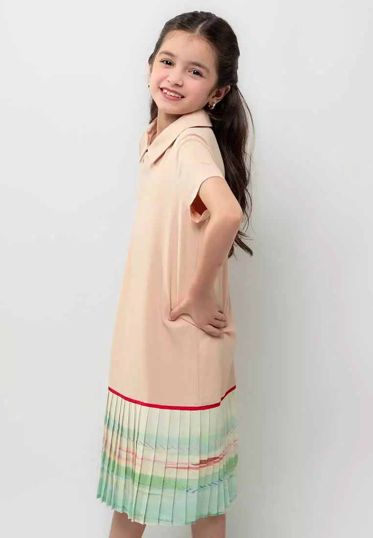 Treehouse Aurora Collared Dress with  Pleated Hem