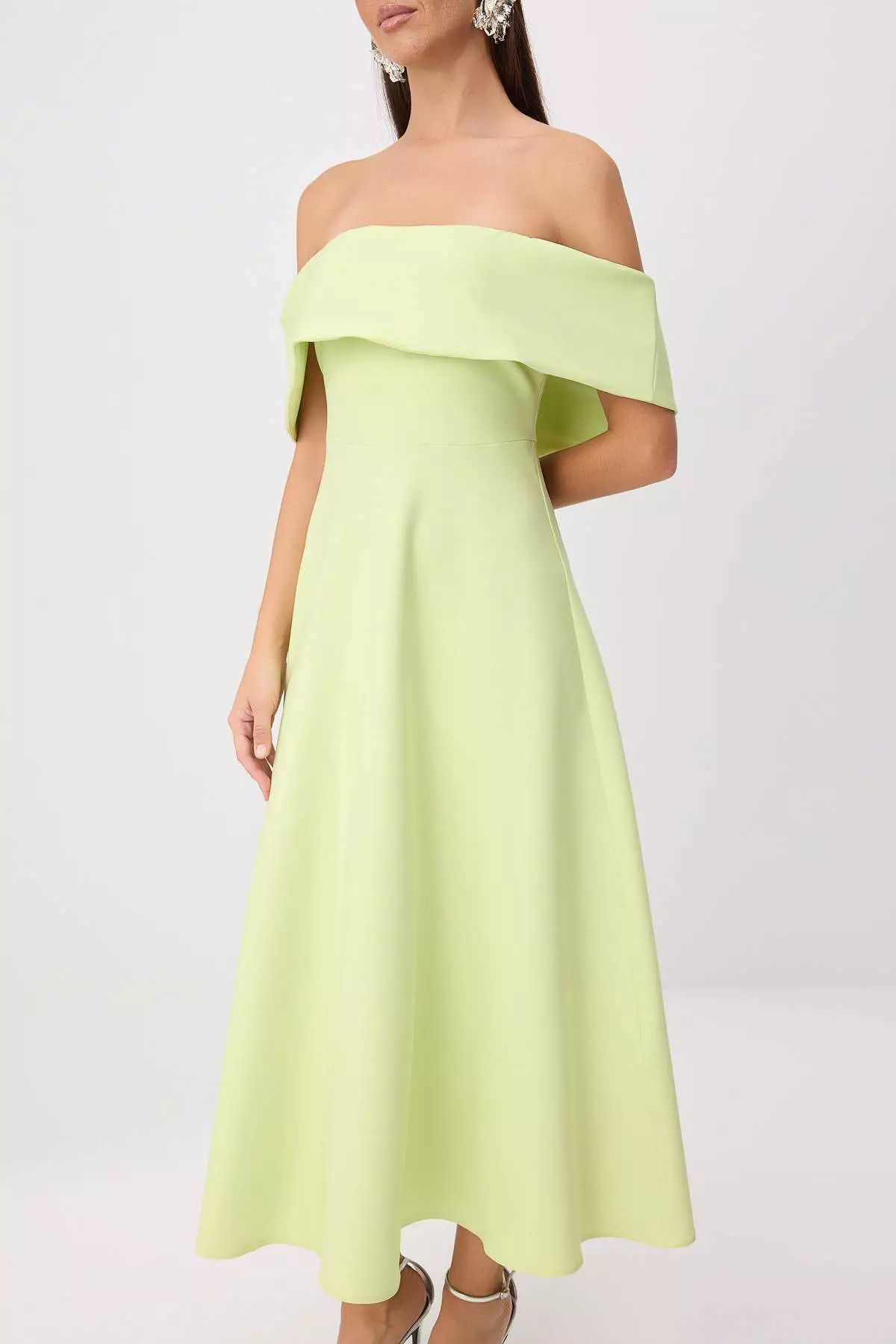 Light Green Straight Skirt Flared From The Waist Woven Finike Midi Unlined Stylish/Evening Dress