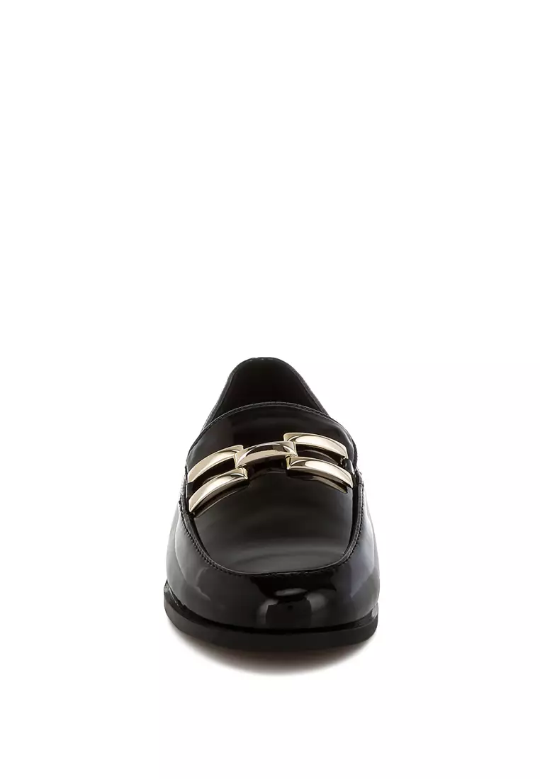Patent Faux Leather Loafers in Black