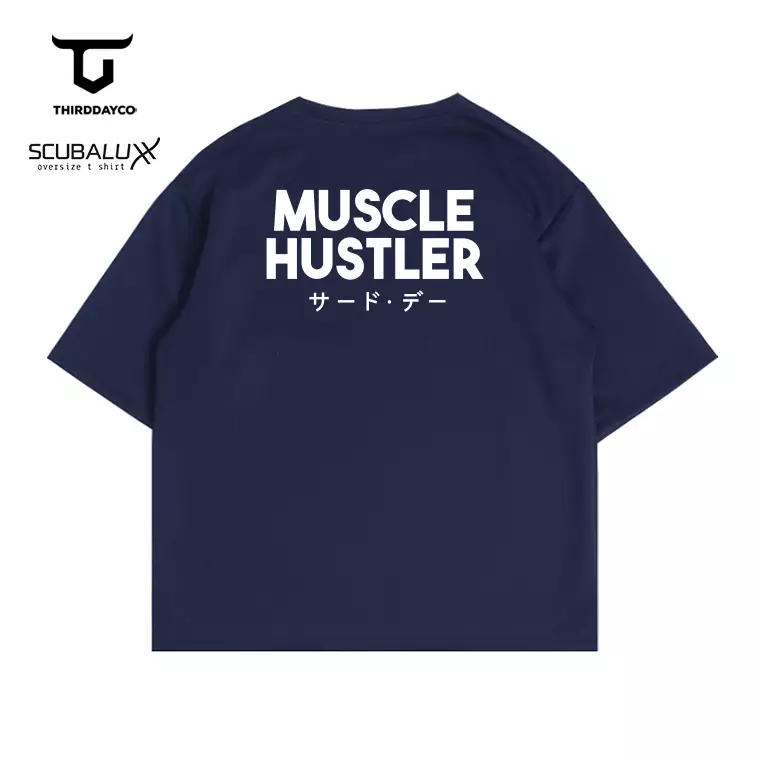 MTX85 kaos oversize gym distro pria bahan tebal scuba "muscle hustler" navy