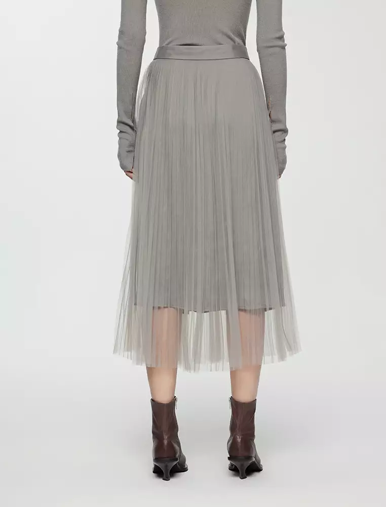 Straight Cut Pleated Long Waist Skirt