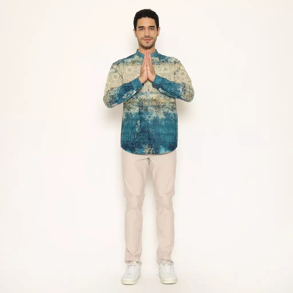 AMK Kemeja Koko Pria Printing  Lengan Panjang KK NIZAM L/S GREEN