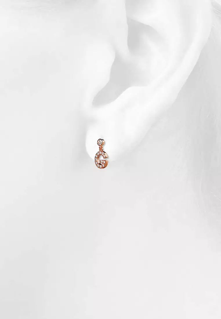 Solid 925 Sterling Silver Initial Crystal Personalised Alphabet Letter Earrings Rose Gold - G