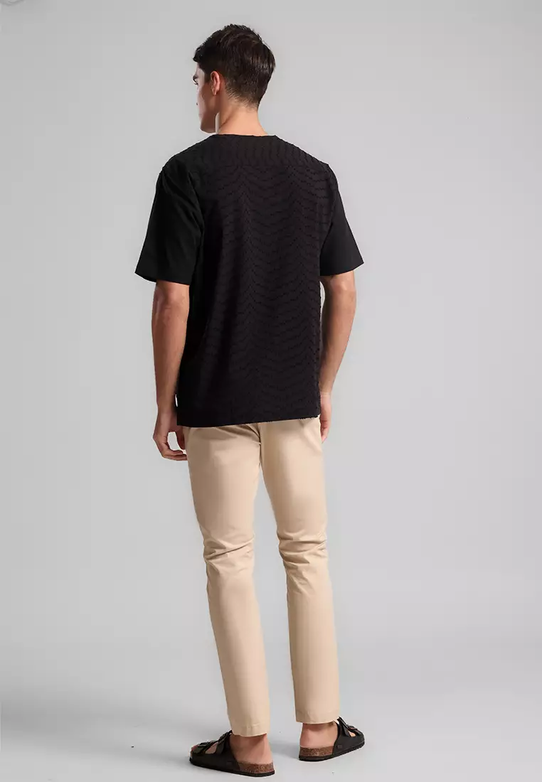 MANZONE - Kemeja Shanghai Lengan Pendek Pria Bilal Comfort Fit - Black Warna Black