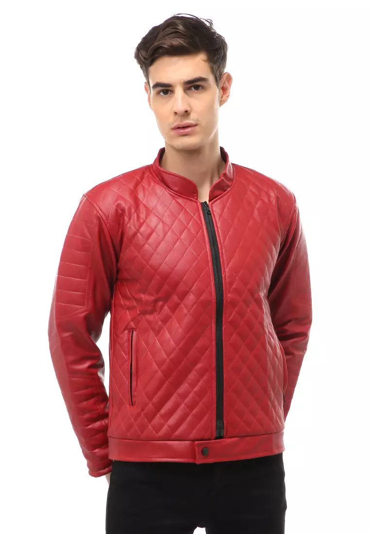 Halbert Outerwear Jaket Kulit Pria Waterproof & Windproof Material Leather ORIGINAL - Red