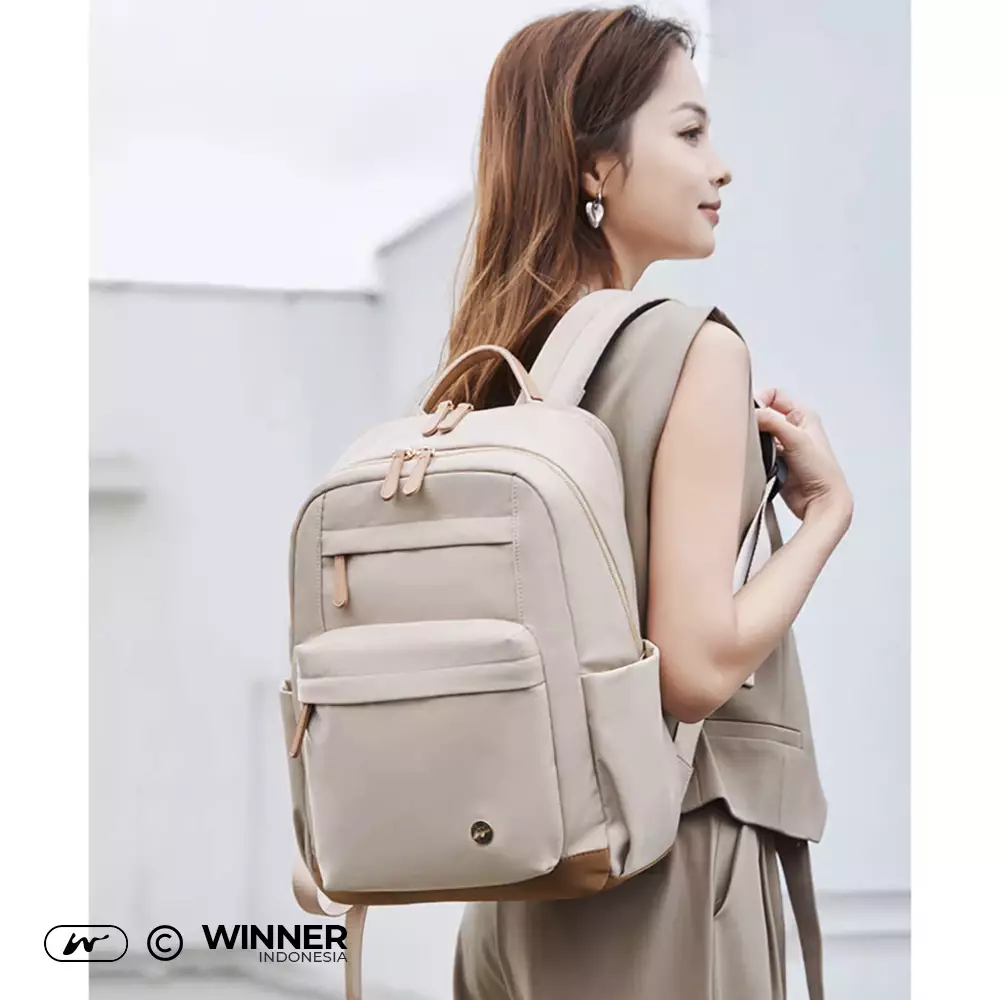 Tas Ransel Laptop 14 inch Oxford Anti-Air Backpack Korean Style (T14-011) - Warna Khaki 14 inch