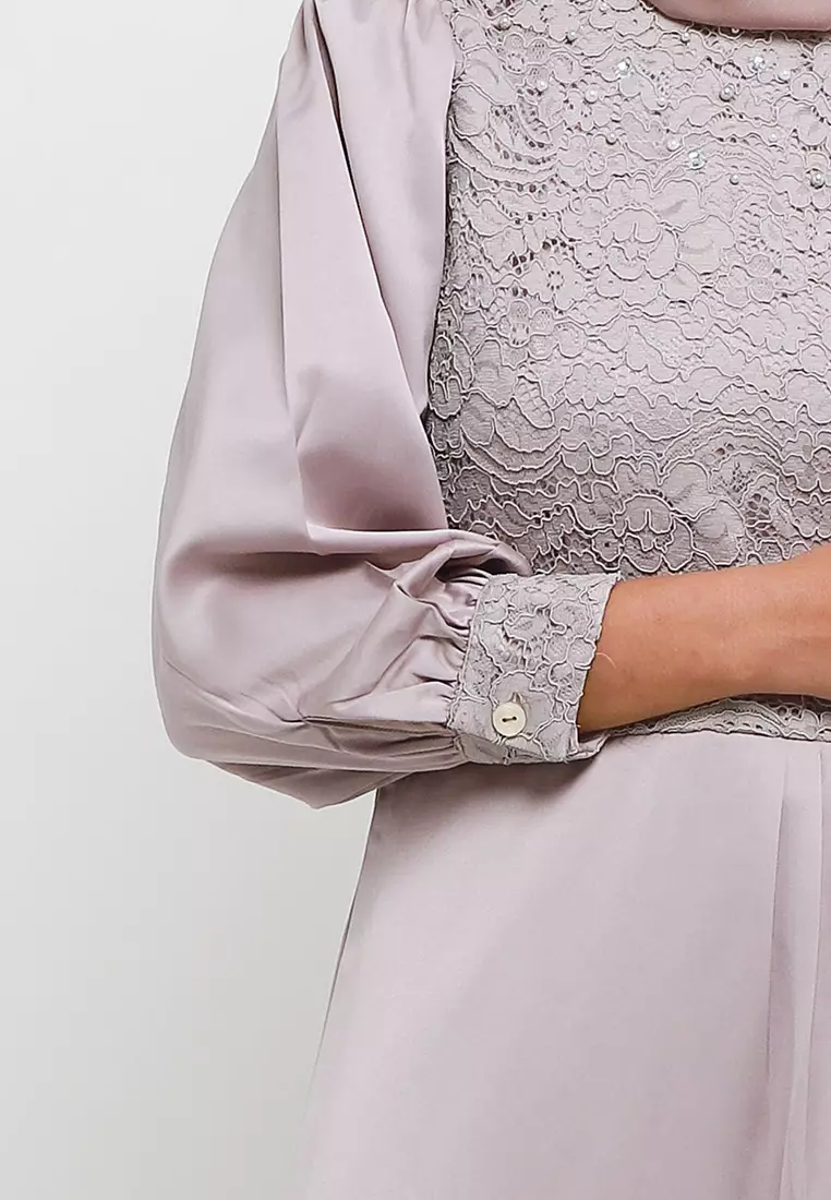 MFMW Zakia Dress Gamis Brukat Abu